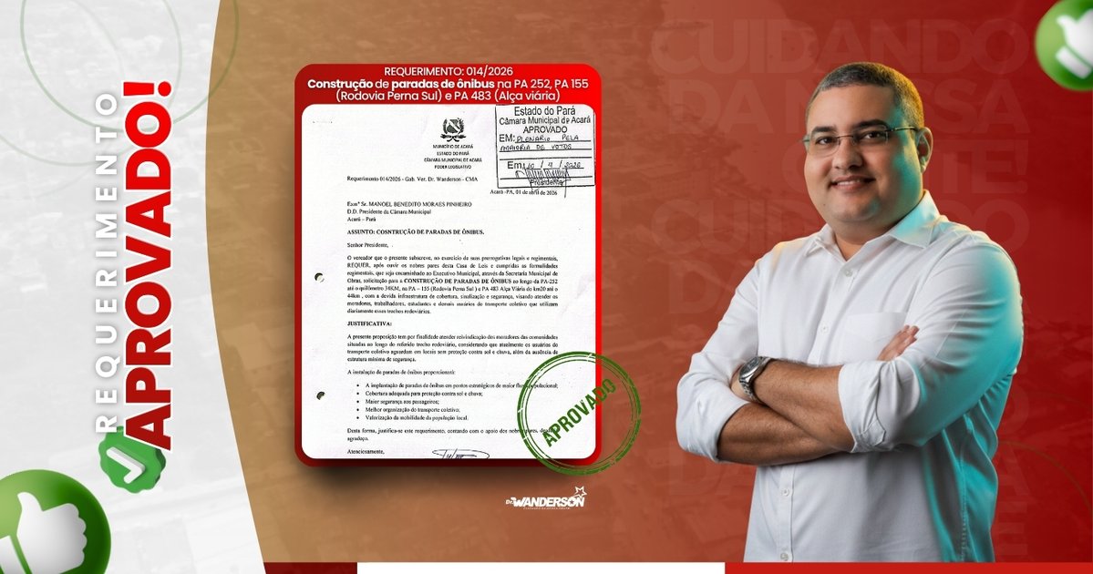 Requerimento para Construção de Paradas de Ônibus nas PAs 252, 155 e 483 é Aprovado